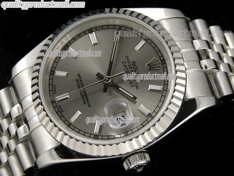 Rolex Datejust 36mm Swiss Automatic Watch-Grey Textured Dial ndex Hour markers-Stainless Steel Jubilee Bracelet 