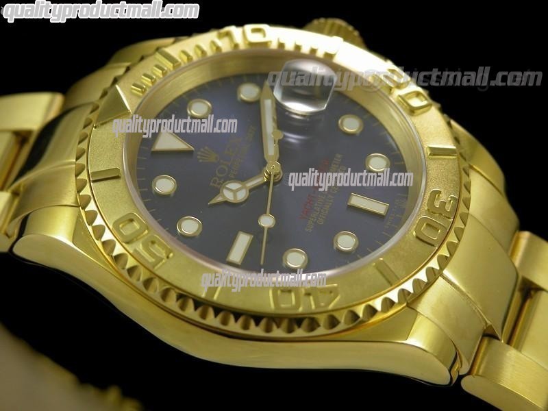 Rolex Yachtmaster II Gold Swiss ETA-Blue Dial White Dot Markers-Gold Plated Stainless Steel Oyster Strap