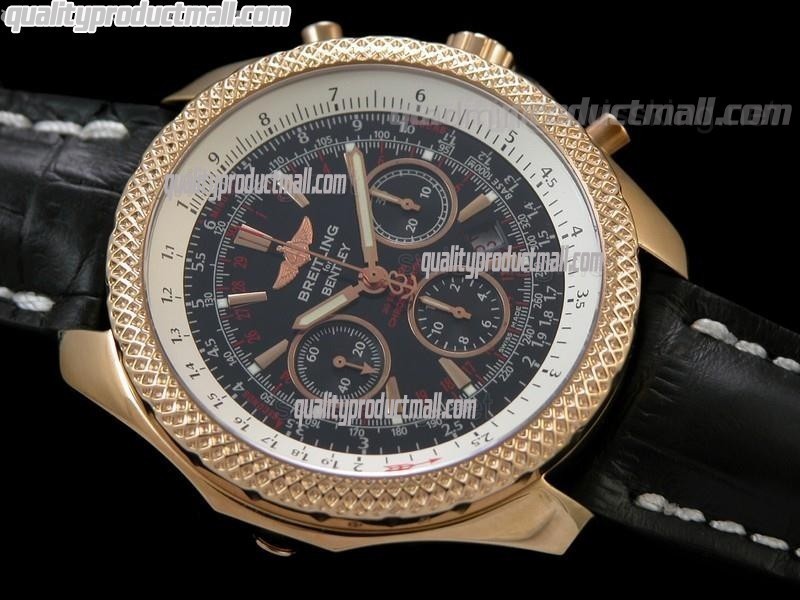 Breitling Bentley 30S Chronograph18K Rose Gold-Black Dial Black Subdial-Black Leather Bracelet 