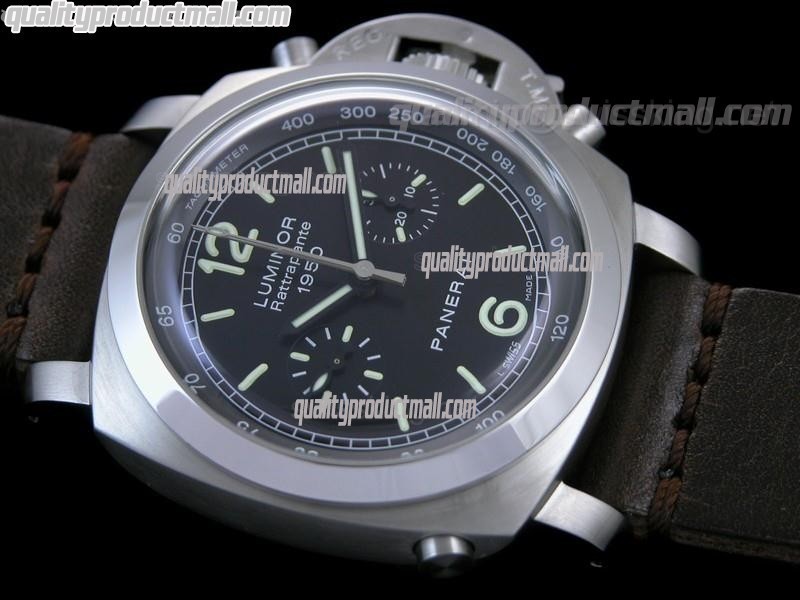 Panerai Luminor Daylight PAM213 Ratttrapante Chronograph-Black Dial Black Subdials-Dark Brown Leather Strap