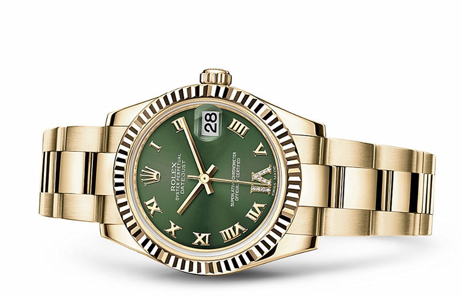 rolex datejust gold green