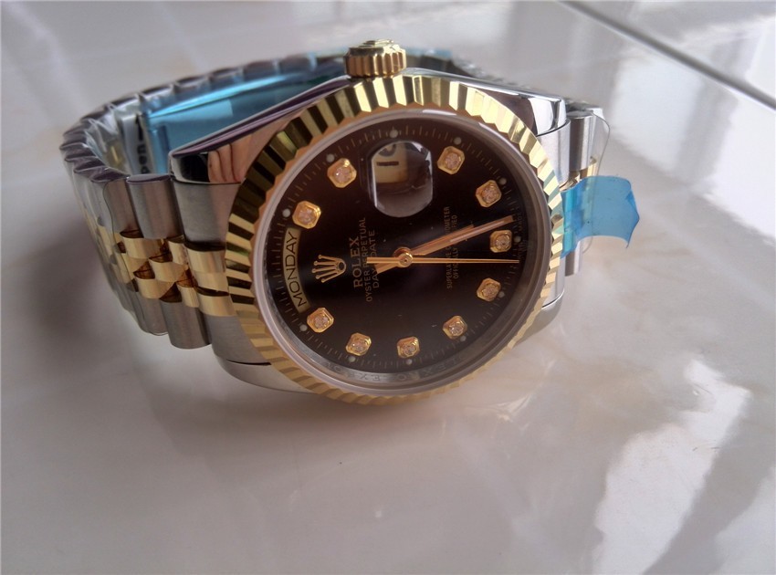 Rolex Day-Date Automatic Watch Black Dial Bi Tone Bracelet