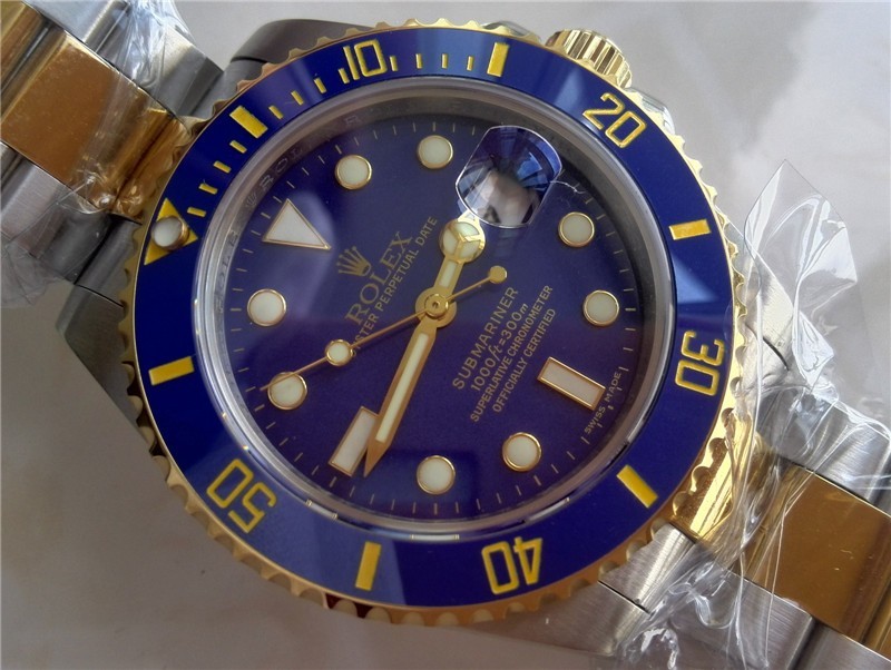 Rolex Submariner Automatic Watch Blue Dial Bi Tone Bracelet