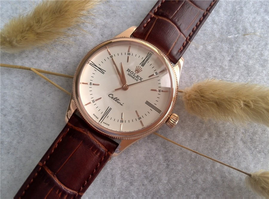 rolex brown leather strap watch