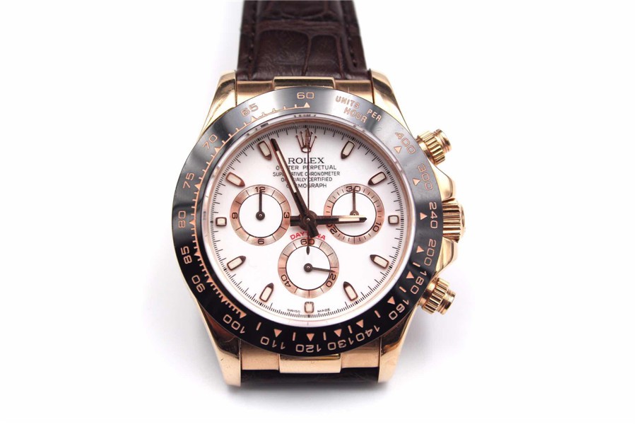 Rolex Daytona Swiss Automatic Watch-White Dial-Brown Leather Bracelet