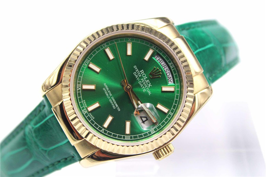 rolex day date green leather strap