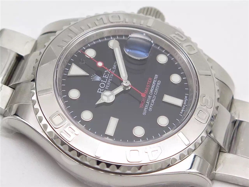 Rolex Yachtmaster II Swiss Automatic Watch-Black Dial White Dot Markers-Stainless Steel Oyster Bracelet