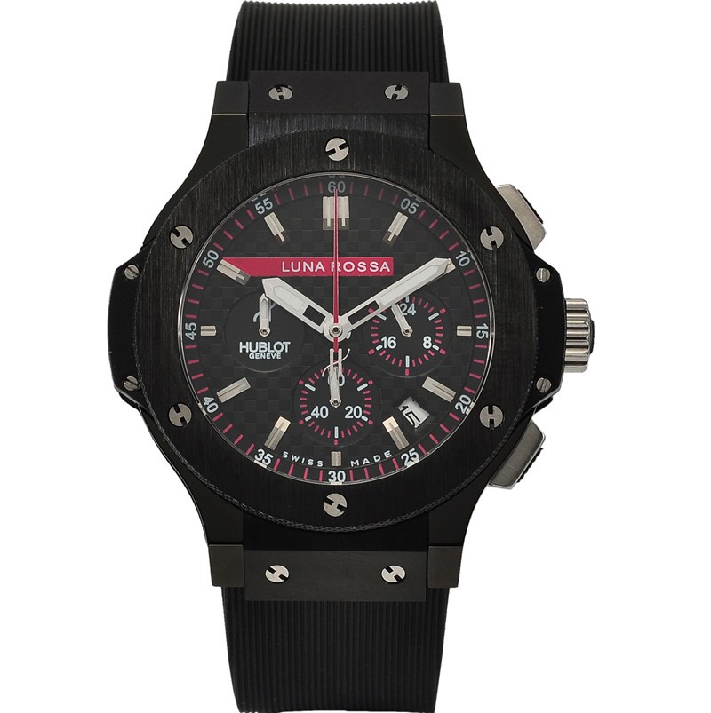 Hublot Big Bang Luna Rossa Limited Edition Chronograph-Black Carbon Fibre Dial Numeral Hour Markers-Black Rubber Strap