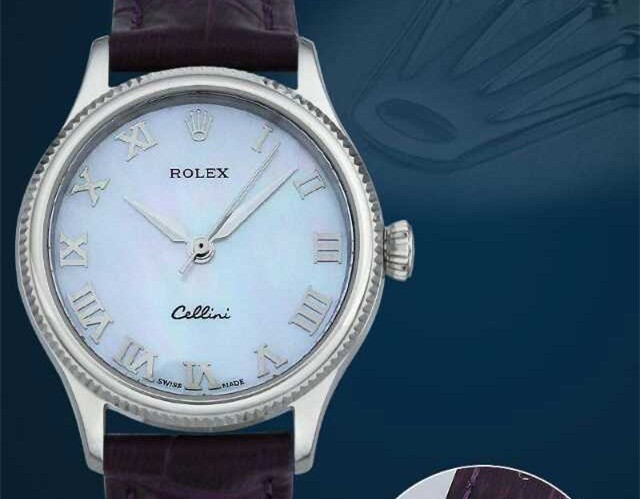 Rolex Cellini Swiss eta 2824 Automatic Women Watch-Ice Blue Dial Brown Leather Bracelet