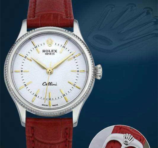Rolex Cellini Swiss eta 2824 Automatic Women Watch-White Dial with Gold hour markers-Red Leather Bracelet