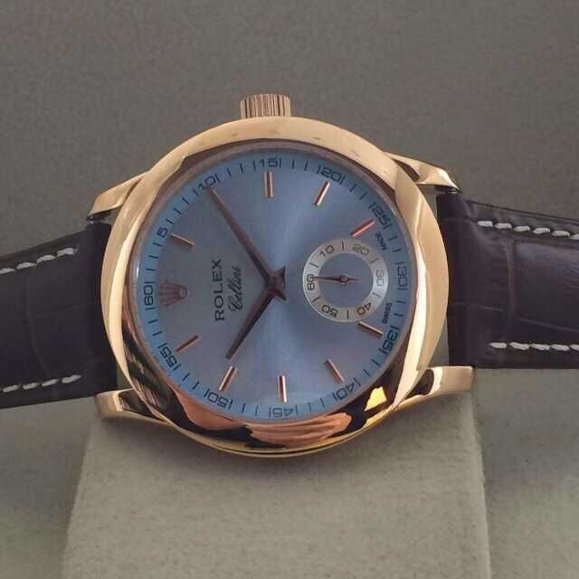 Rolex Cellini Swiss Automatic Watch Rose Gold-Small Seconds-Ice Blue Dial