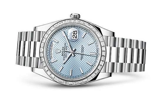 Rolex Day-Date Swiss Automatic Watch Ice Blue Dial Diamonds Bezel 40mm 