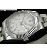 Rolex Datejust II 41mm Swiss Automatic Watch-White Dial Luminous Index hour markers-Stainless Steel Oyster Bracelet