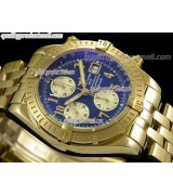 Breitling Chronomat Evolution V3 Chronograph 18K Gold-Blue Dial Gold Subdials Numerals Hour Markers-Stainless Steel Bracelet