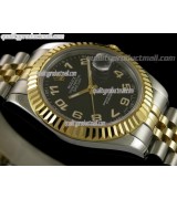 Rolex Datejust II 41mm Two Tone Fluted Bezel18k Gold-Black Dial Lumed Numeral Markers-Stainless Steel Jubilee Bracelet 