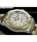 Rolex Yachtmaster II Bi Tone Swiss ETA-White Dial White Dot Markers-Gold Plated Stainless Steel Oyster Strap