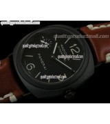 Panerai Black Seal PAM292 Ceramic Manual Handwound Watch-Black Dial Stick/Numeral Markers-Brown Leather Strap