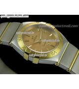 Omega Constellation Ladies Perlmutt Swiss Quartz-18K Rose Gold Dial-Stainless Steel TT Linked Strap