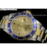 Rolex Submariner Automatic Swiss Watch 18k Gold-Gold Dial-Stainless Steel New Style Brushed Oyster Bracelet