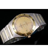 Omega Constellation Automatic-18k Gold Dial-Stainless Steel TT Linked Strap