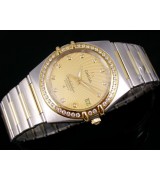 Omega Constellation Ladies Perlmutt Diamond-18k Glod Dial-Stainless Steel TT Linked Strap