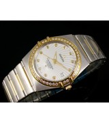 Omega Constellation Ladies Perlmutt Diamond  Swiss Quartz-18k Glod White Dial-Stainless Steel TT Linked Strap