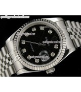 Rolex Datejust 36mm Swiss Automatic Watch-Black Jubilee Dial Diamond Hour Markers-Stainless Steel Jubilee Bracelet 