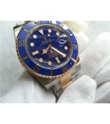 Rolex Submariner Automatic Watch 18K Gold Blue Dial 