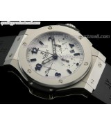 Hublot Big Bang Sandblasted Platinum Chronograph-Grey Dial Index/Numeral Hour Markers-Diamond Bezel-Black Rubber Strap