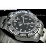 Rolex GMT II 50th Anniversary Bling Model Automatic Watch-Black Dial Black Crested Bezel-Stainless Steel Oyster Bracelet 