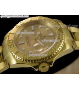 Rolex Yachtmaster II 18K Gold Plated Swiss Automatic Watch-Gold Dial White Dot Markers-Stainless Steel Oyster Bracelet