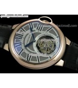 Cartier Blue Ballon Flying Tourbillon Watch 18K Gold-White Duo Tier Dial- Black Leather strap 