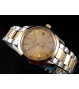 Omega Sea-Master OM6209 Automatic 18k Gold-Gold Dial-Gormment Markers-Brushed Stainless Steel Strap