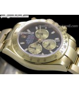 Rolex Daytona Swiss 18K Gold Chronograph-Black Dial Gold Paul Newman Style Subdials-Stainless Steel Oyster Bracelet 