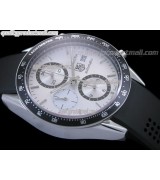 Tag Heuer Carrera 41MM Automatic Chronograph-White Dial Black Ring subdials-Black Rubber Strap 