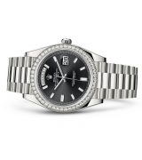Rolex Day-Date 228349RBR Swiss Automatic Watch Black Dial Presidential Bracelet 40MM
