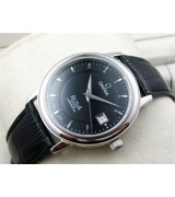 Omega De Ville Automatic-Black Dial-Gormment Markers-Black Genuine Leather Strap