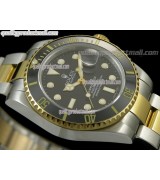 Rolex Submariner Automatic Swiss Watch 18k Gold-Black Dial-Stainless Steel New Style Brushed Oyster Bracelet