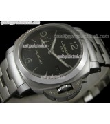 Panerai Luminor Marina PAM329 Quartz GMT Chronograph-Black Dial Numeral/Index Hour Markers-Stainless Steel Bracelet
