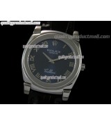 Rolex Cellini Swiss Quartz Watch-Blue Dial Roman Numeral Markers-Black Leather strap