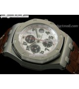 Audemars Piguet Royal Oak 2009 Silver Theme Edition-White Checkered Dial Numeral Hour Markers-Brown Leather Strap