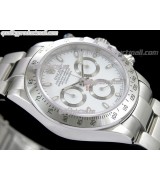 Rolex Daytona Swiss Chronograph-White Dial, Silver Ring Subdials-Stainless Steel Oyster Bracelet