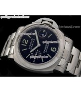 Panerai Luminor Marina PAM 220 V2 Chronograph-Blue Dial Numeral/Index Hour Markers-Stainless Steel Bracelet 