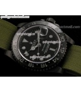 Rolex GMT II Pro Hunter Automatic Watch-Black Dial Large Dot Hour Markers-Light Green Nylon NATO Strap