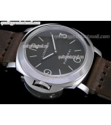 Panerai Luminor Daylight PAM219 Left hand Edition Quartz Watch-Black Dial Black Subdials-Brown Leather Strap