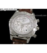 Breitling Chronomat B01 Chronograph-White Dial Roman Numeral Markers-Brown Leather Strap