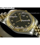 Rolex Datejust II 41mm Two Tone Fluted Bezel 18k Gold-Black Dial Diamond Markers-Stainless Steel Jubilee Bracelet 