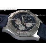 Breitling Blacksteel Super Avenger 48MM 2009 Designs-Blue Dial White Subdials-Black Rubber Strap 