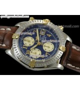 Breitling Choromat Evoluliton V3 Chronograh - Blue Dial - Bi Tone - Brown Leather Strap - Numerals