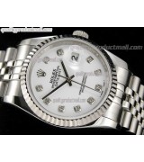 Rolex Datejust 36mm Swiss Automatic Watch-White MOP Dial Diamond Hour Markers-Stainless Steel Jubilee Bracelet